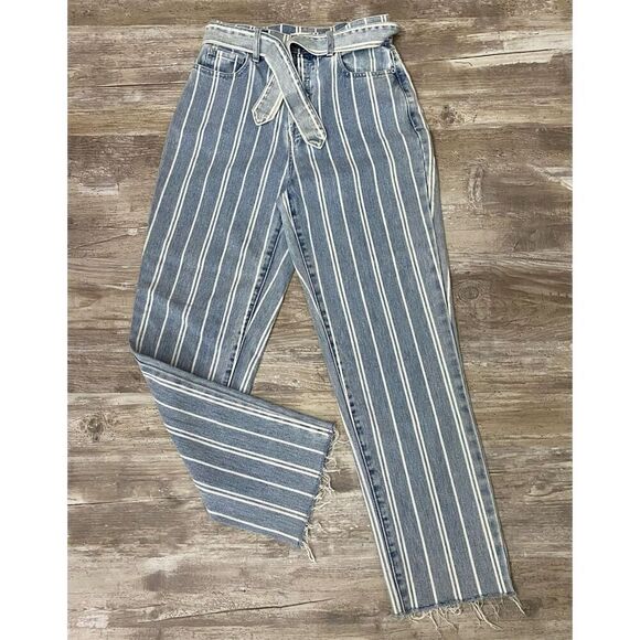 Pacsun Pinstripe High Rise Straight Leg Buttonfly Jeans Sz 25 - Picture 1 of 4